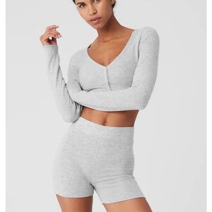 ALO Yoga Alolux Me Time Cardigan and Shorts